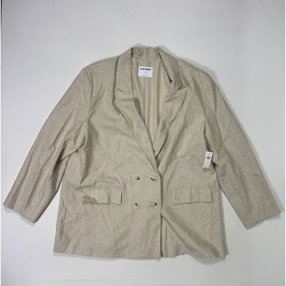 Old Navy Mens Double Breasted Linen Blazer XL Beige S/846707-00 Suit Jacket